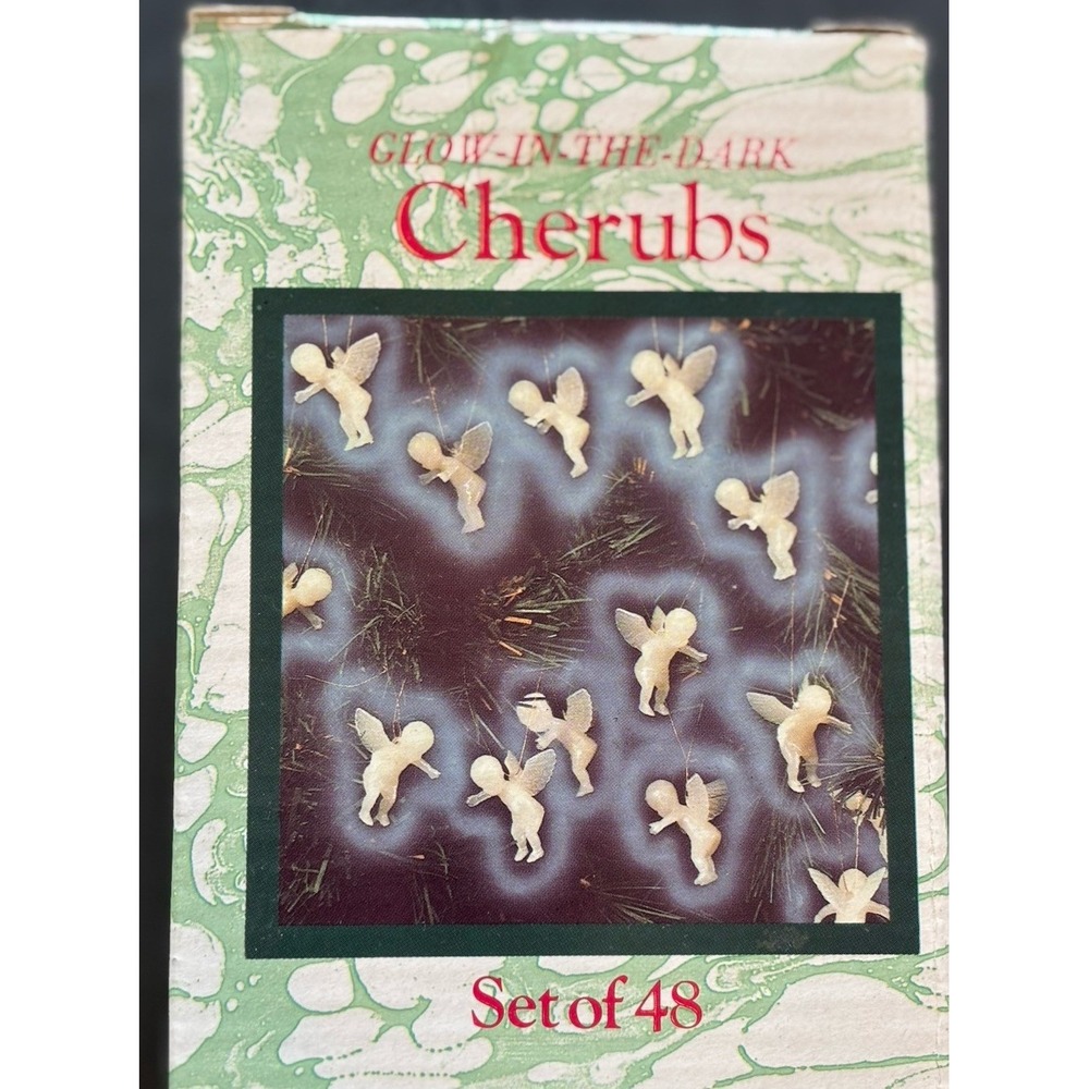 Vtg Box of 48 Glow In The Dark Angels Ornaments Christmas Babies Cherubs New